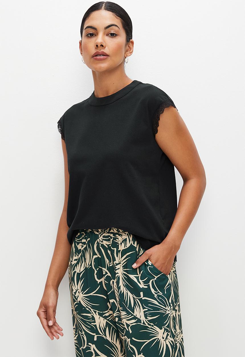 edit - Lace trim grownon tee - black