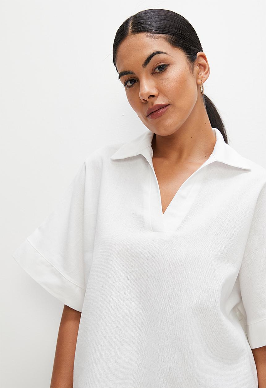 edit - Collared boxy linen shell - white