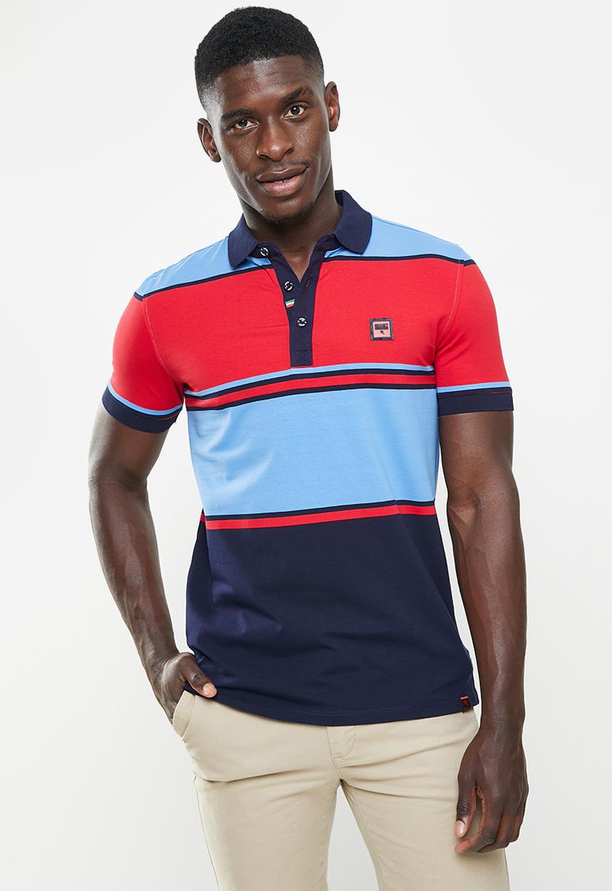 SOVIET - M landon short sleeve y/dye stripe golfer - sky blue