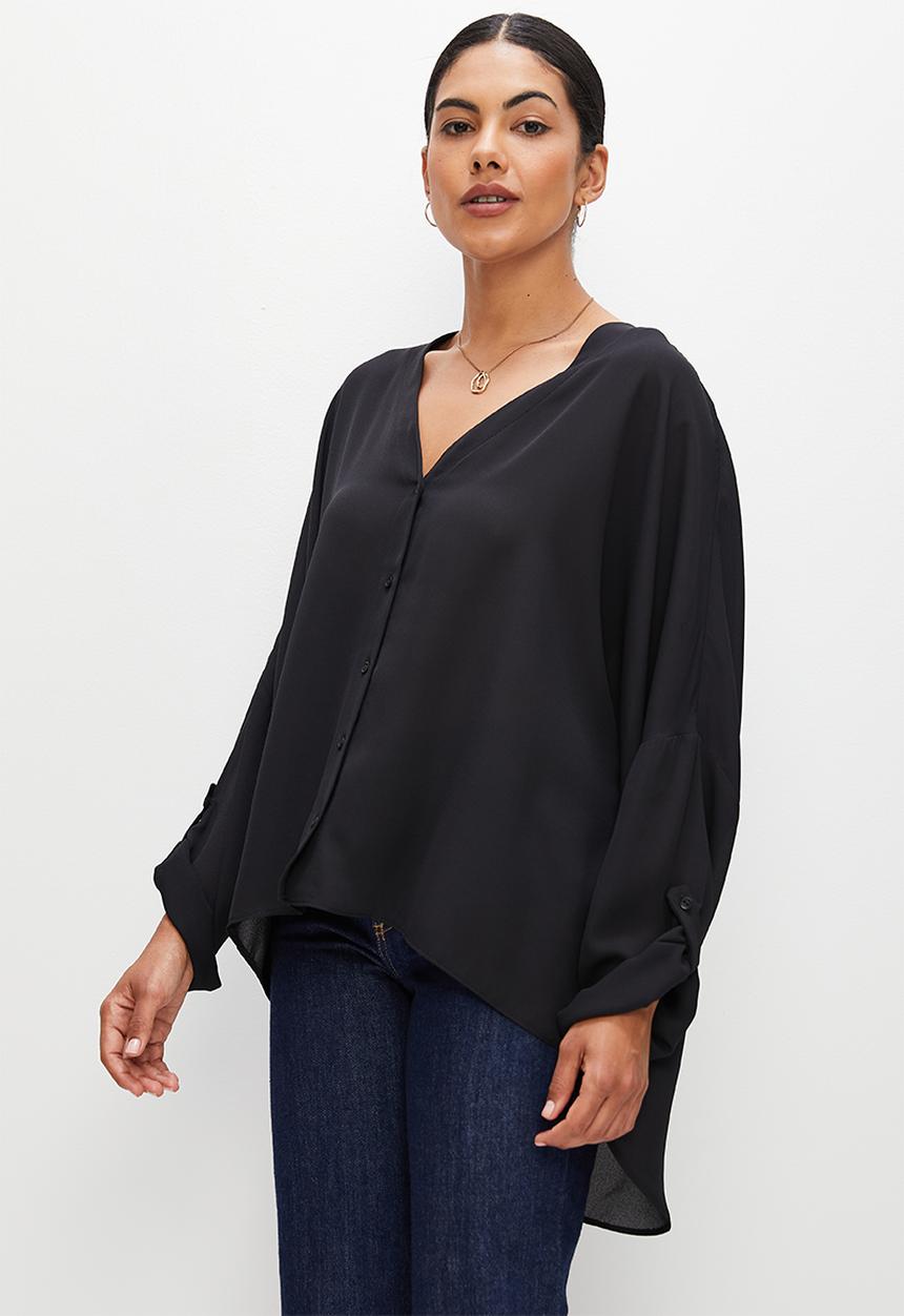 edit - Hi low voile shirt - black