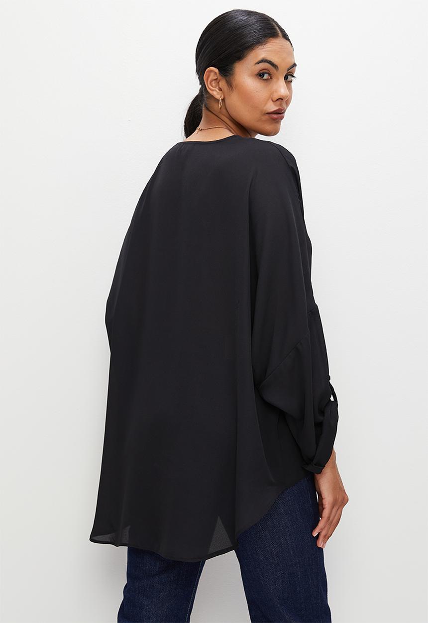 edit - Hi low voile shirt - black