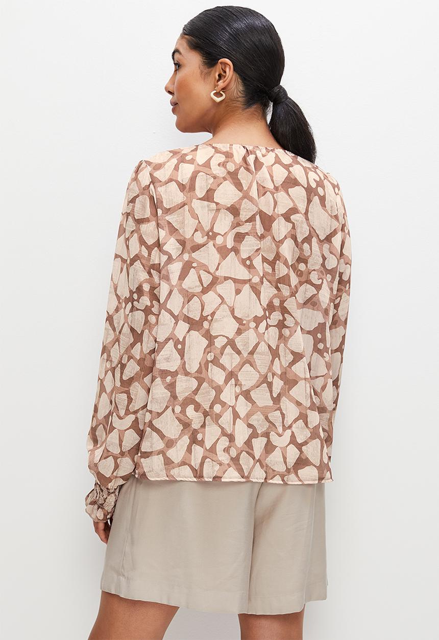 edit - Chiffon shirred sleeve blouse - natural giraffe