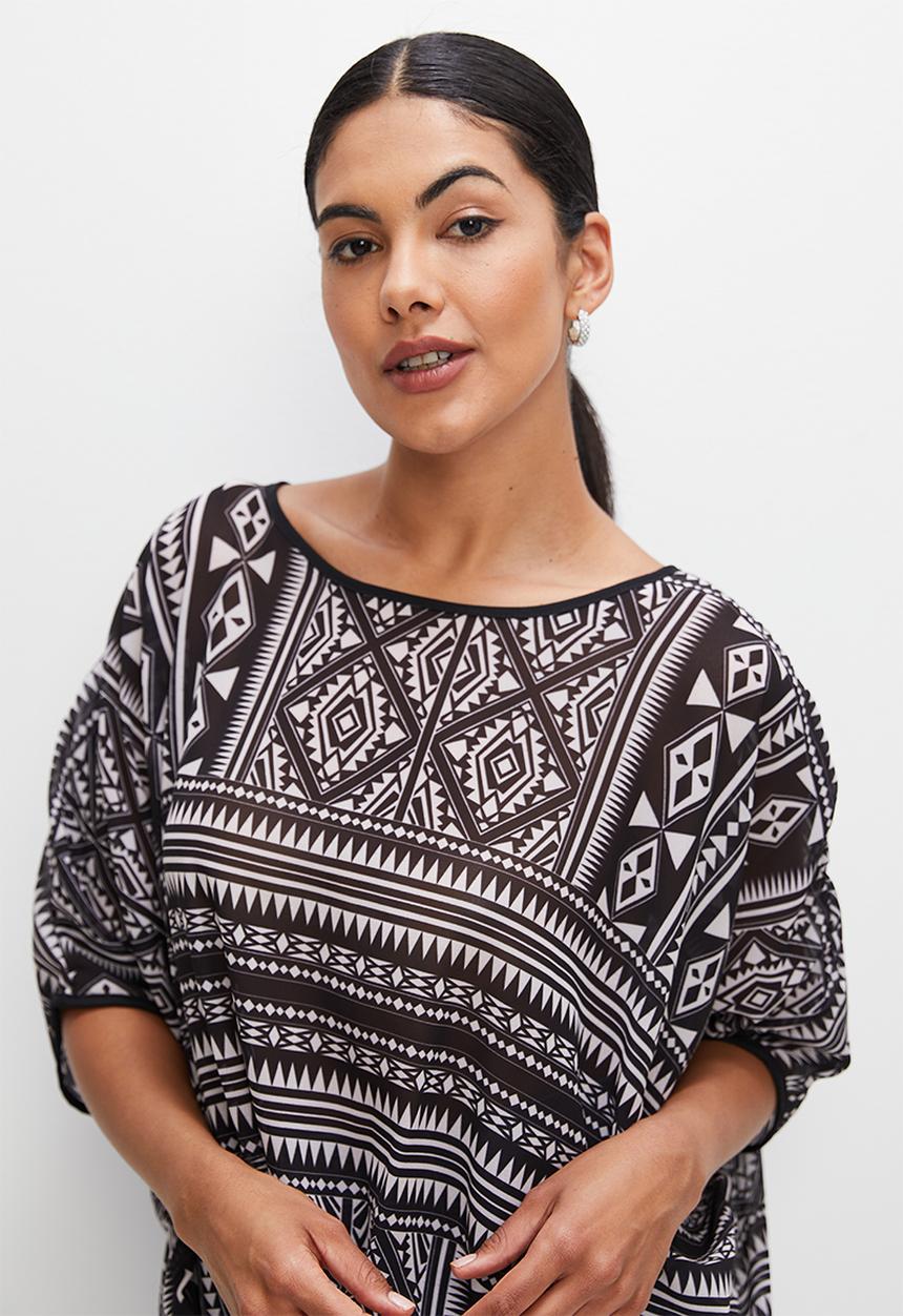edit - Tribal print oversized shell - mono aztec