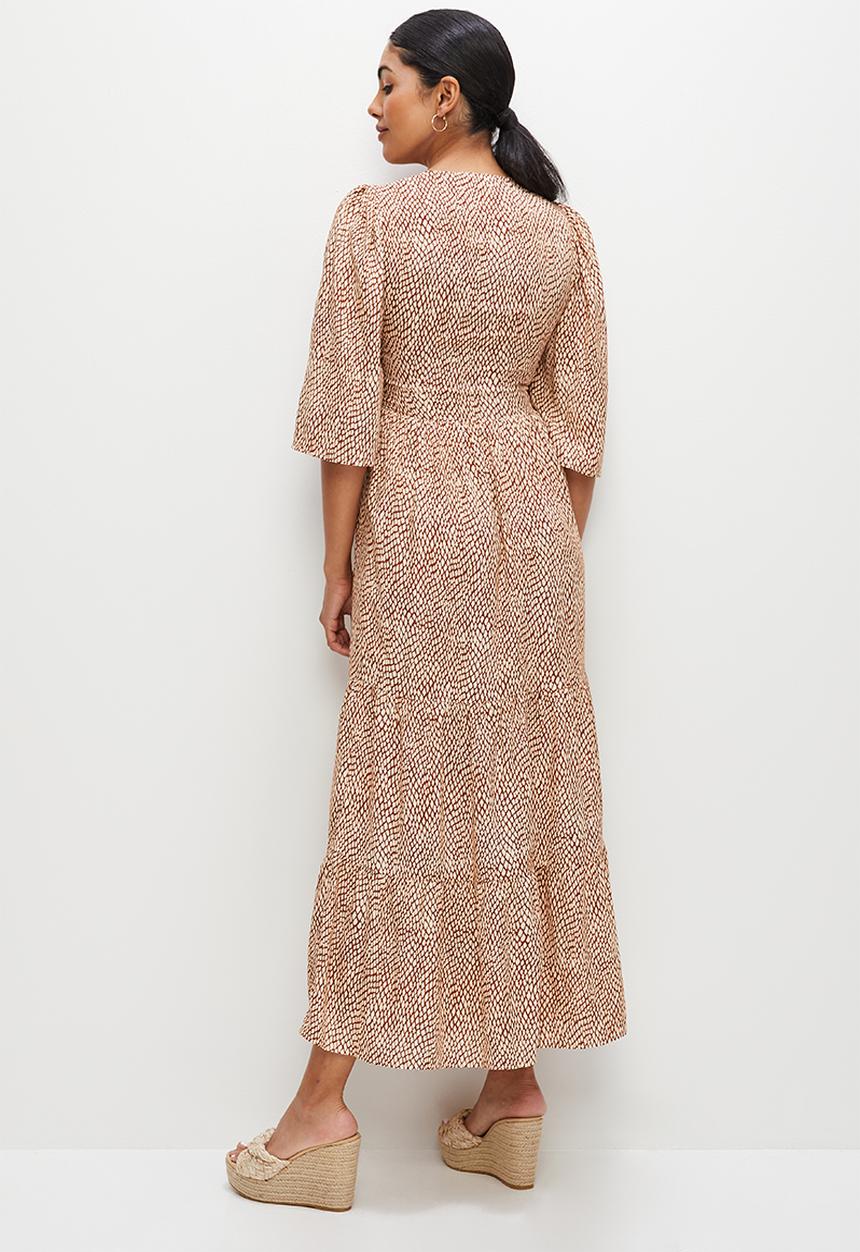 edit - Shirred bodice print mix maxi - rust minimal croc