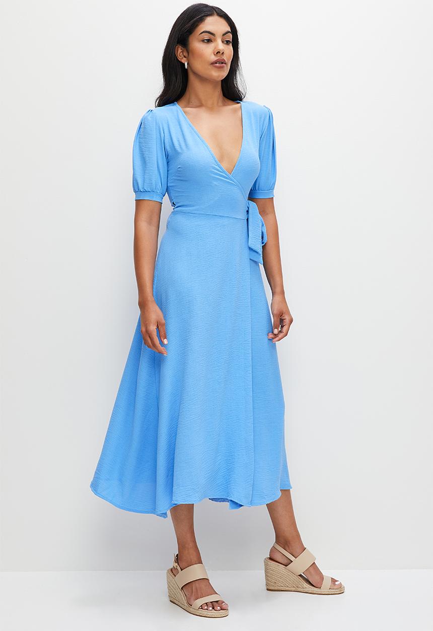 MILLA - Linen wrap dress - clear sky