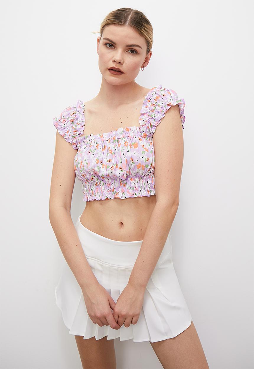 Blake - Co ord printed peasant top - lilac floral