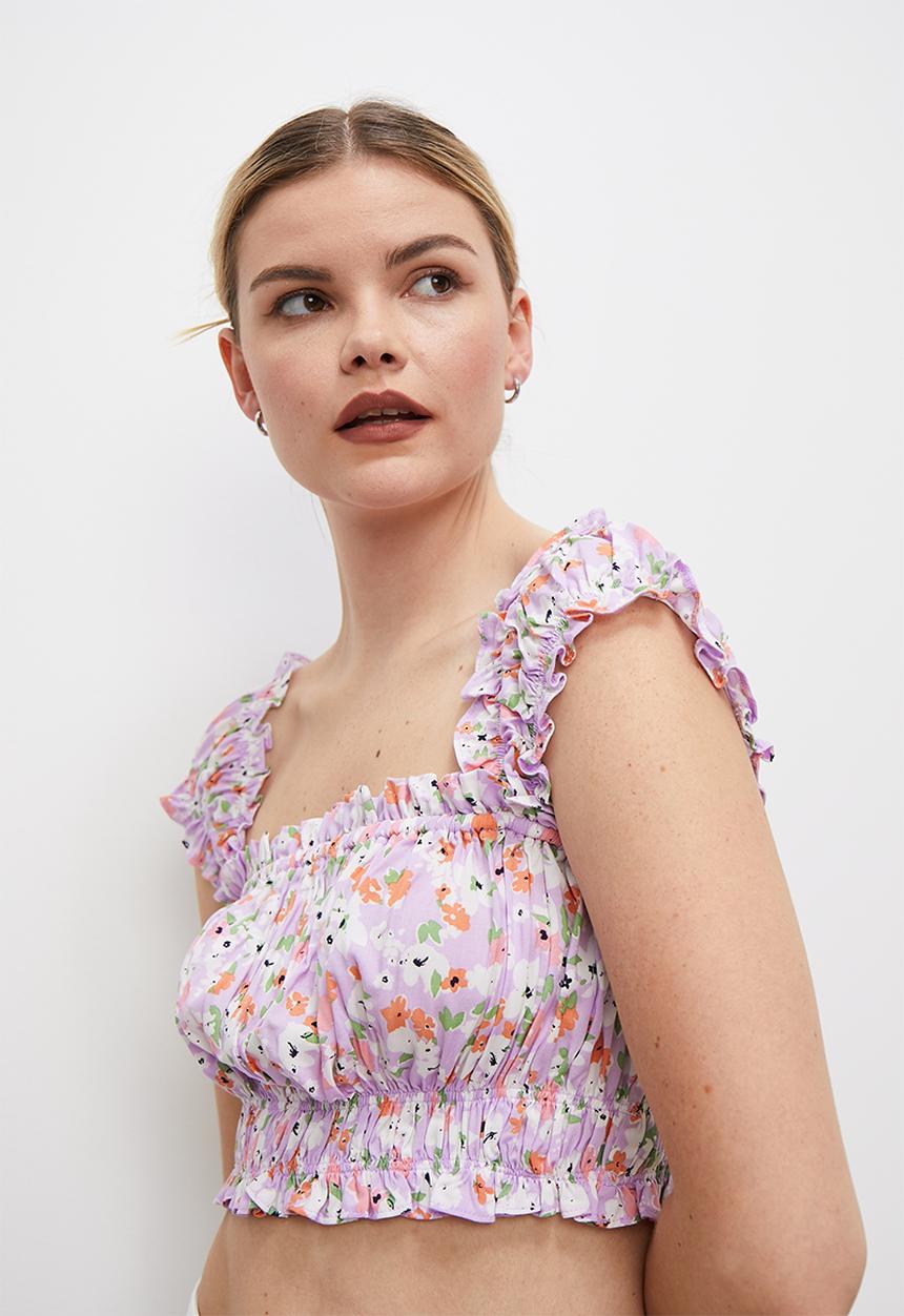 Blake - Co ord printed peasant top - lilac floral