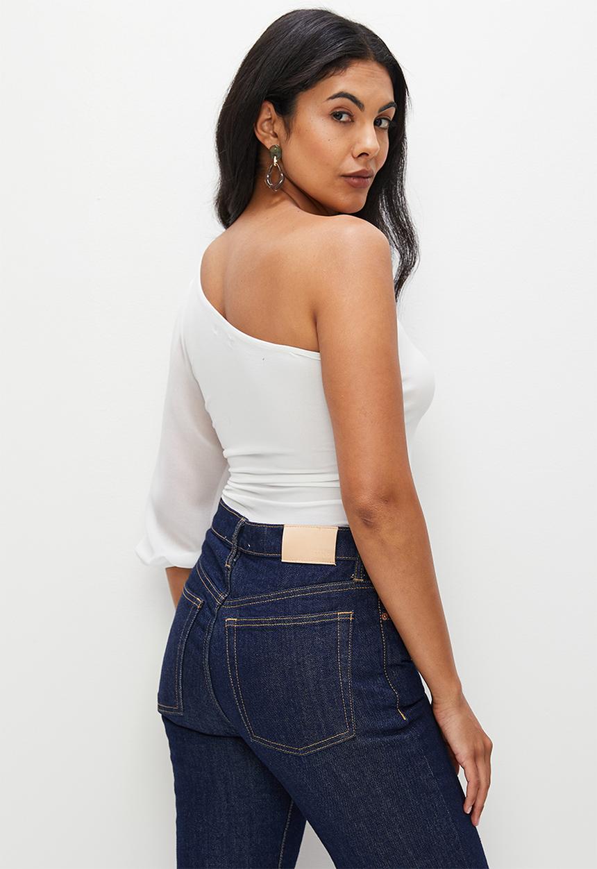 MILLA - Asymmetric chiffon sleeve bodysuit - ivory