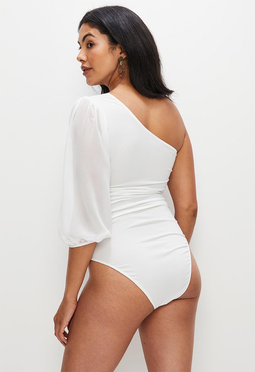 MILLA - Asymmetric chiffon sleeve bodysuit - ivory