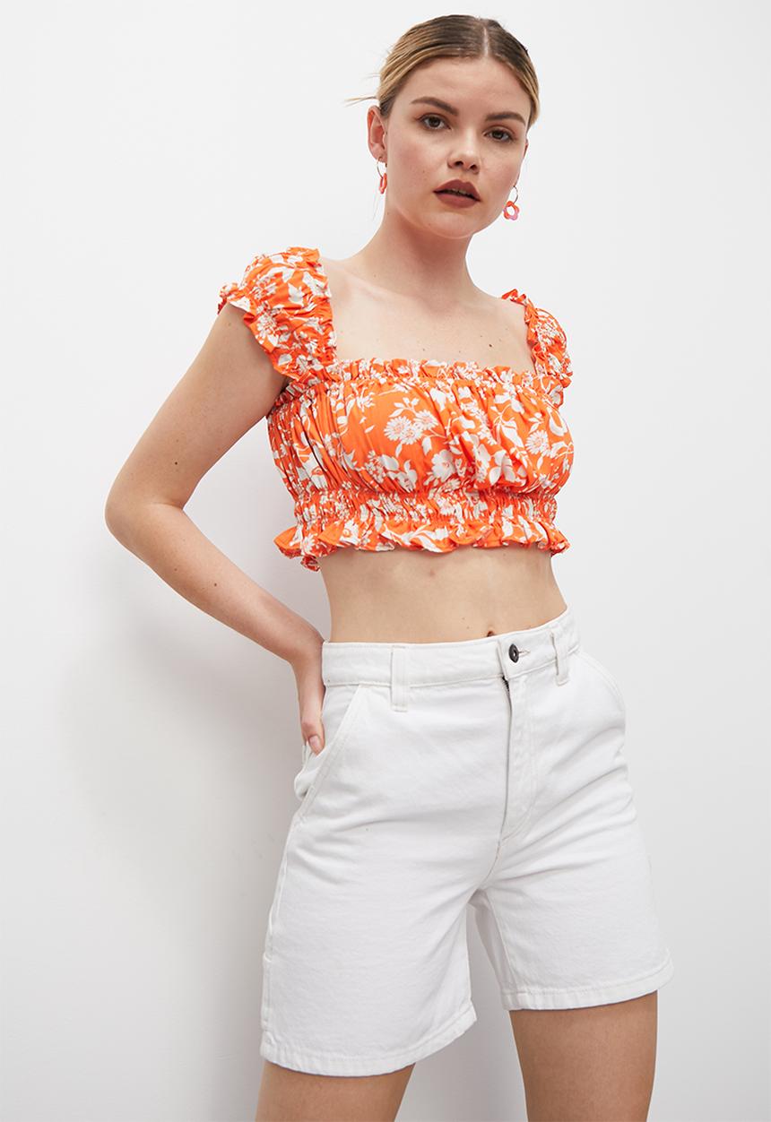 Blake - Co ord printed peasant top - orange floral