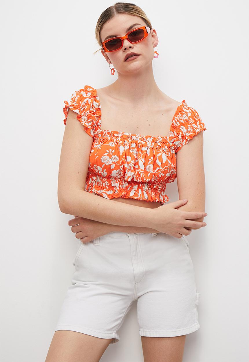 Blake - Co ord printed peasant top - orange floral