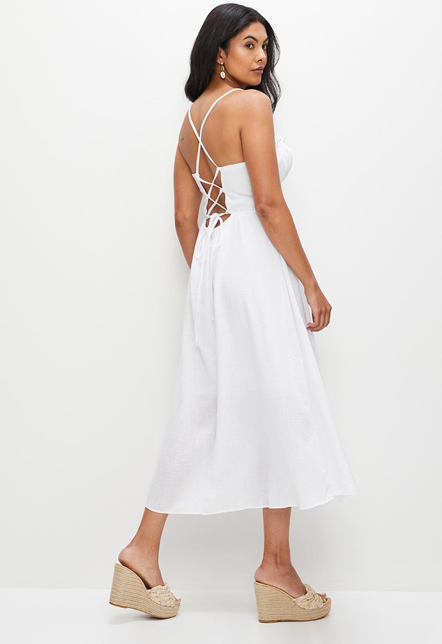 MILLA - Strappy corset detail midi dress - white