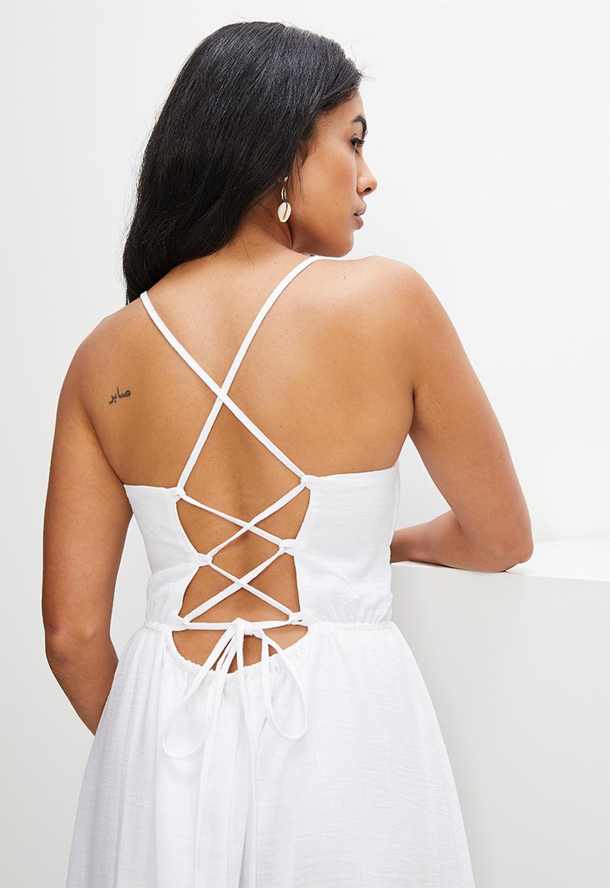 MILLA - Strappy corset detail midi dress - white
