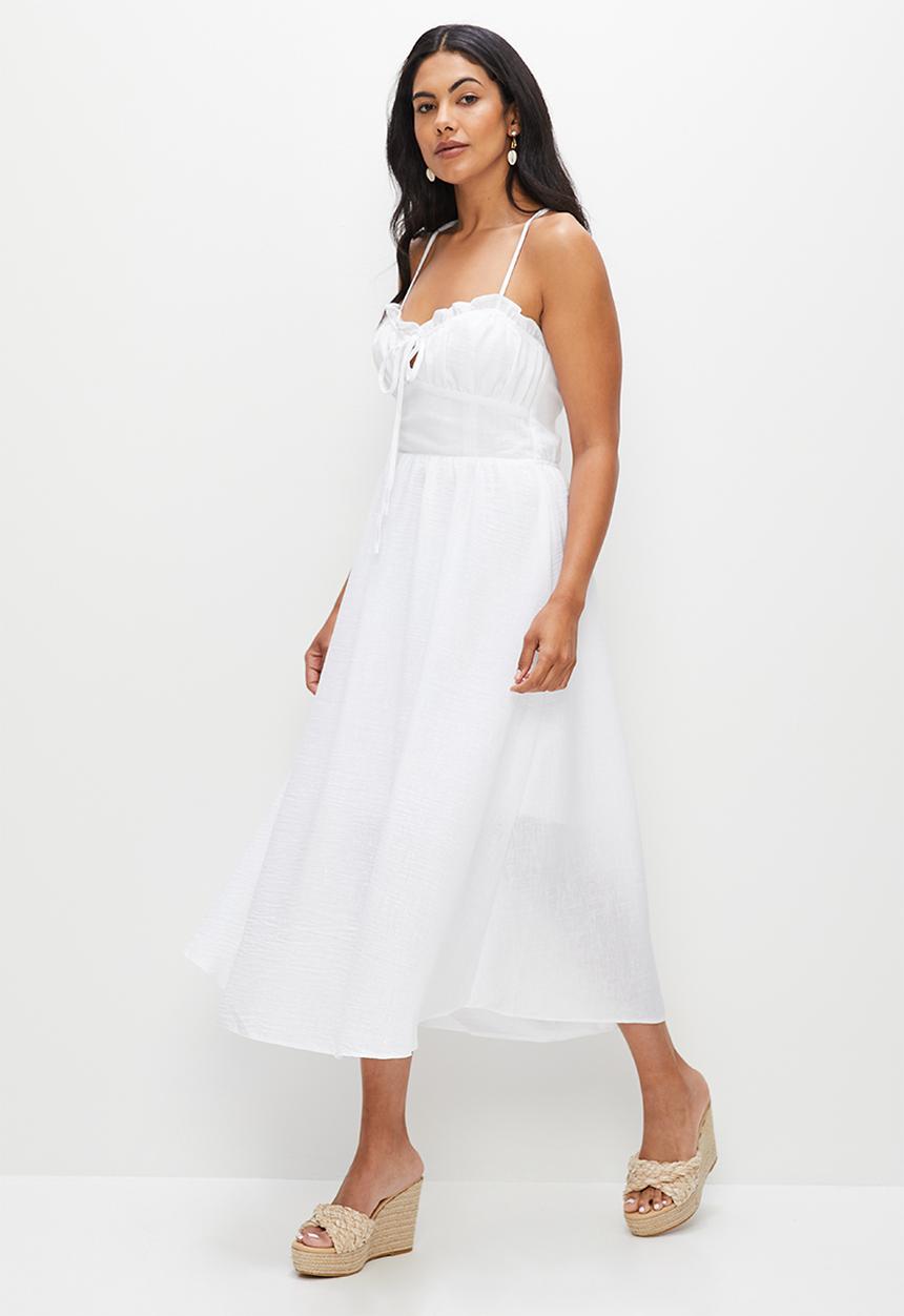 MILLA - Strappy corset detail midi dress - white