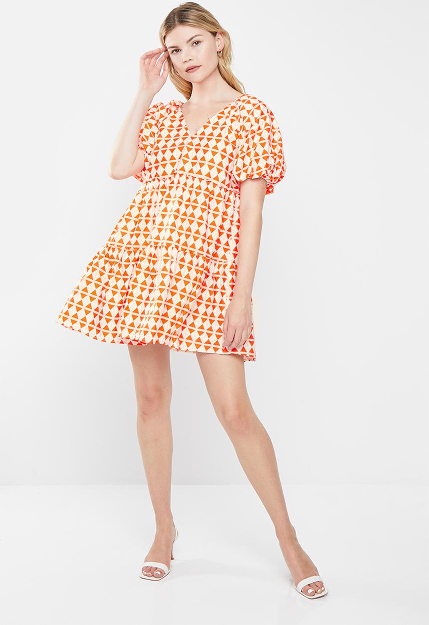 Glamorous - Ladies dress - orange diamond geo