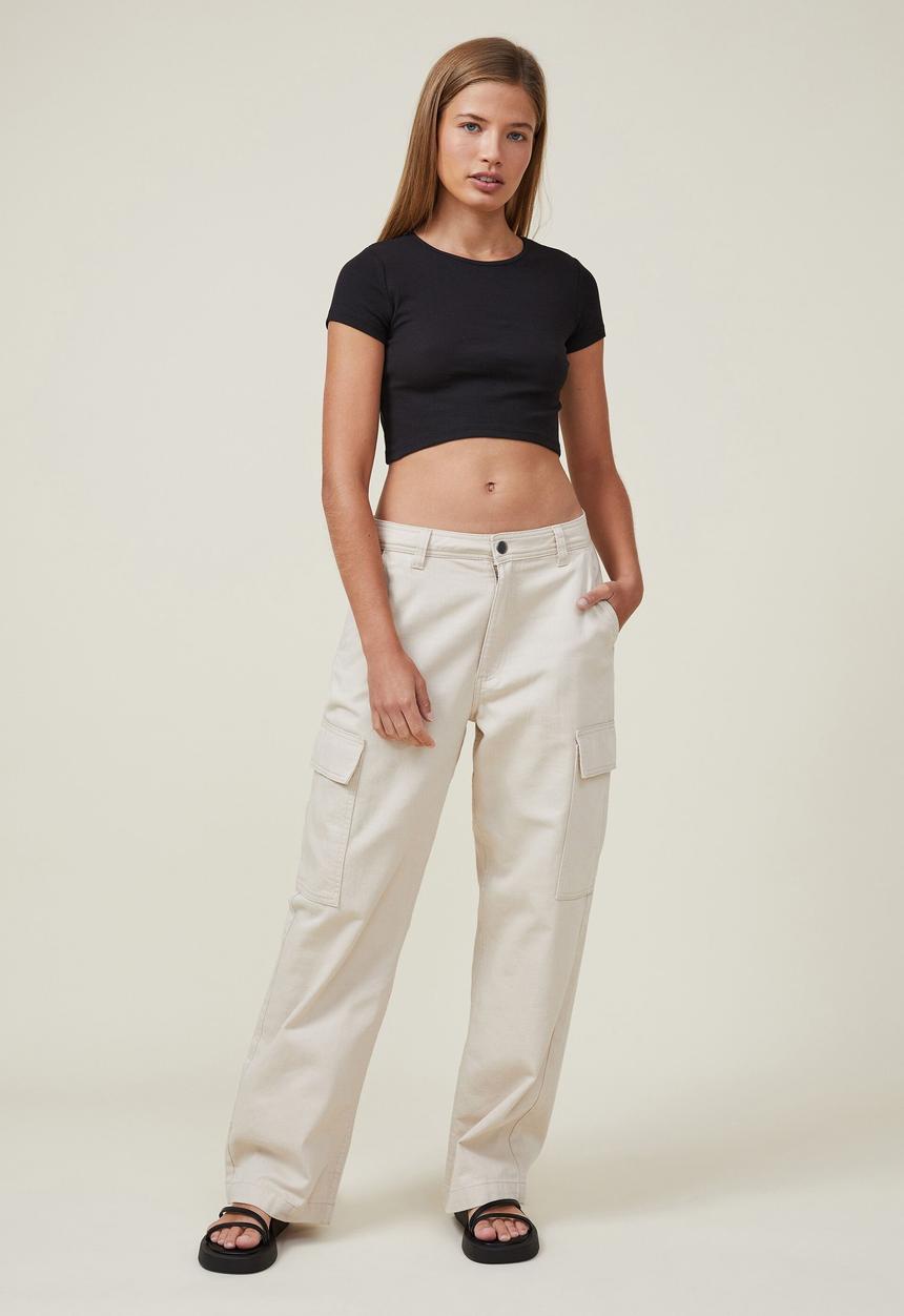 Cotton On - Curved crop short sleeve tee - black