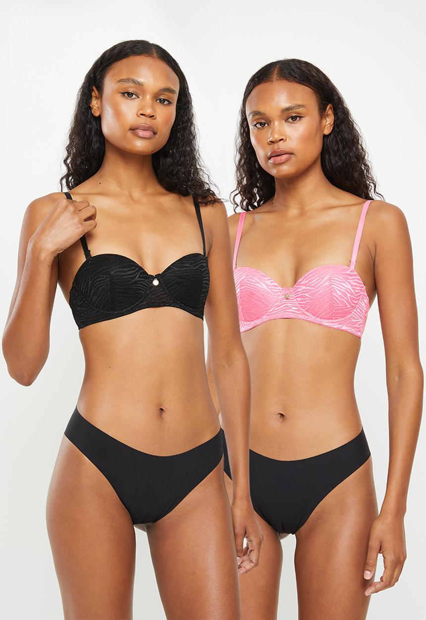 KANGOL - 2pk zebra mesh multi-way bra - melon pink & black
