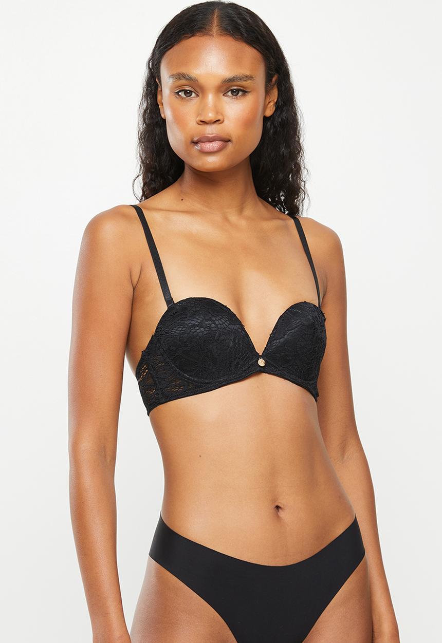 KANGOL - 2pk all-over lace low plunge multiway bra - black & neon candy pink