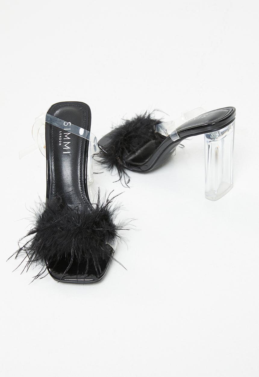 SIMMI London - Rez-2 fluffy clear block heel - black 