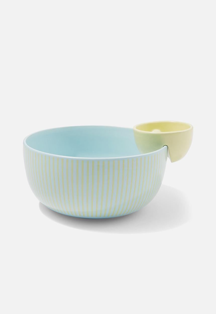 Typo - Double dip bowl - butter yellow light blue stripe