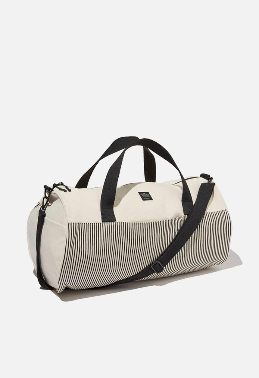 Typo - Weekender barrel bag - parker stripe black with off white