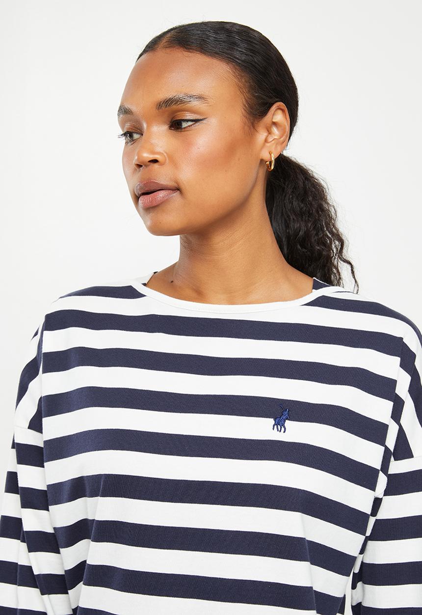 POLO - Jamie long sleeve drop shoulder stripe T-shirt - navy