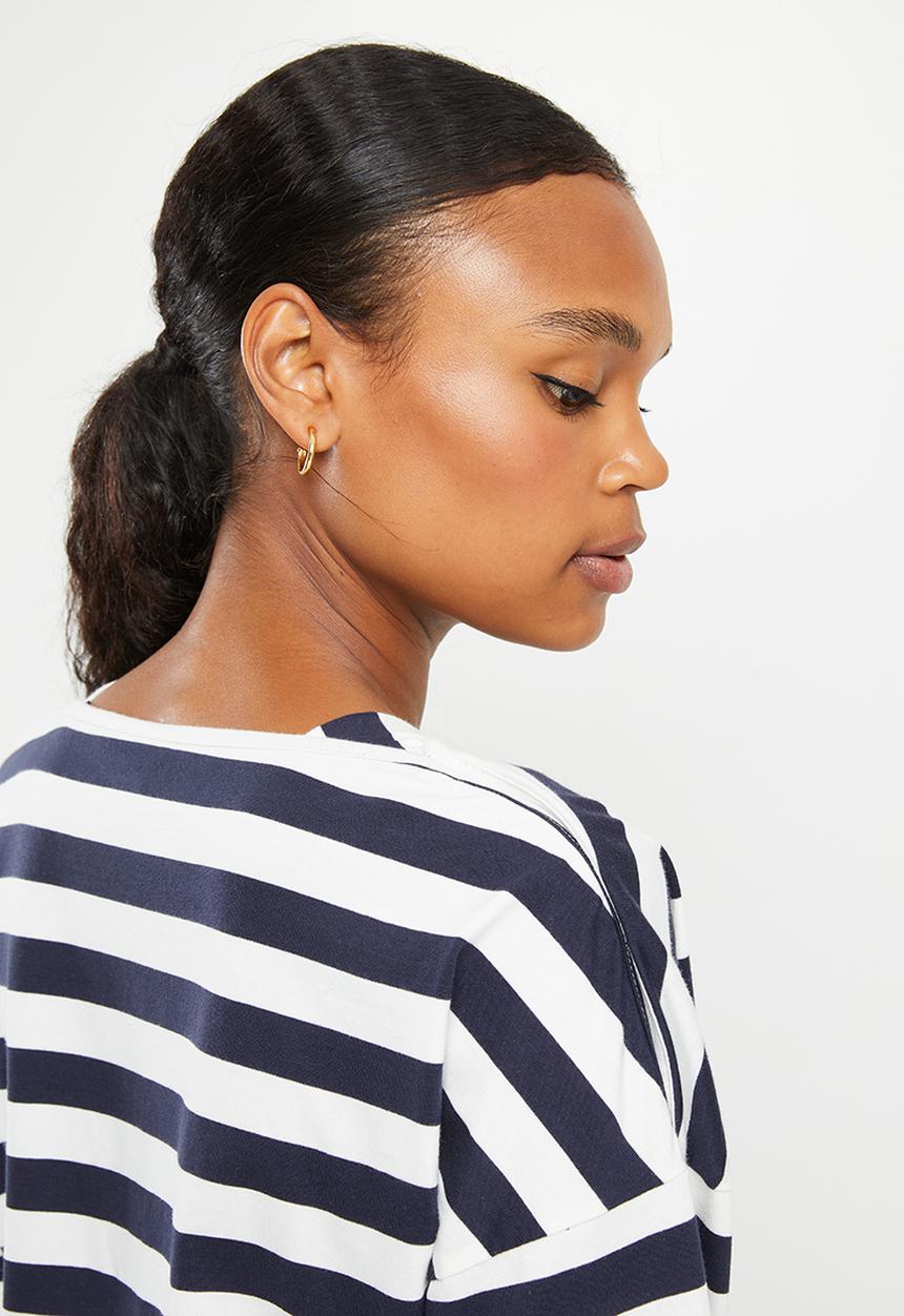 POLO - Jamie long sleeve drop shoulder stripe T-shirt - navy