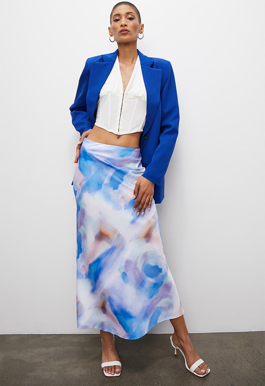 Superbalist - Long midi slip skirt - blues watercolour