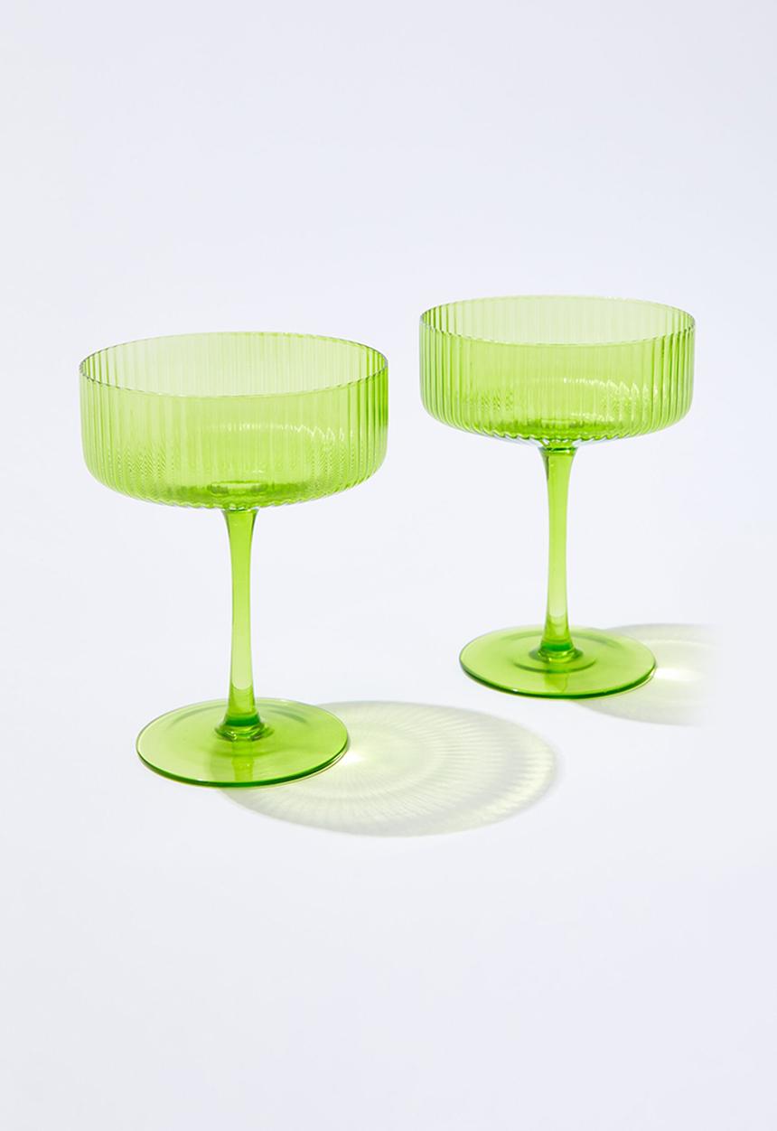 Typo - Set of 2 ribbed glass coupes - menthol