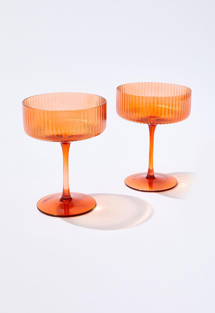 Typo - Set of 2 ribbed glass coupes - ginger biscuit