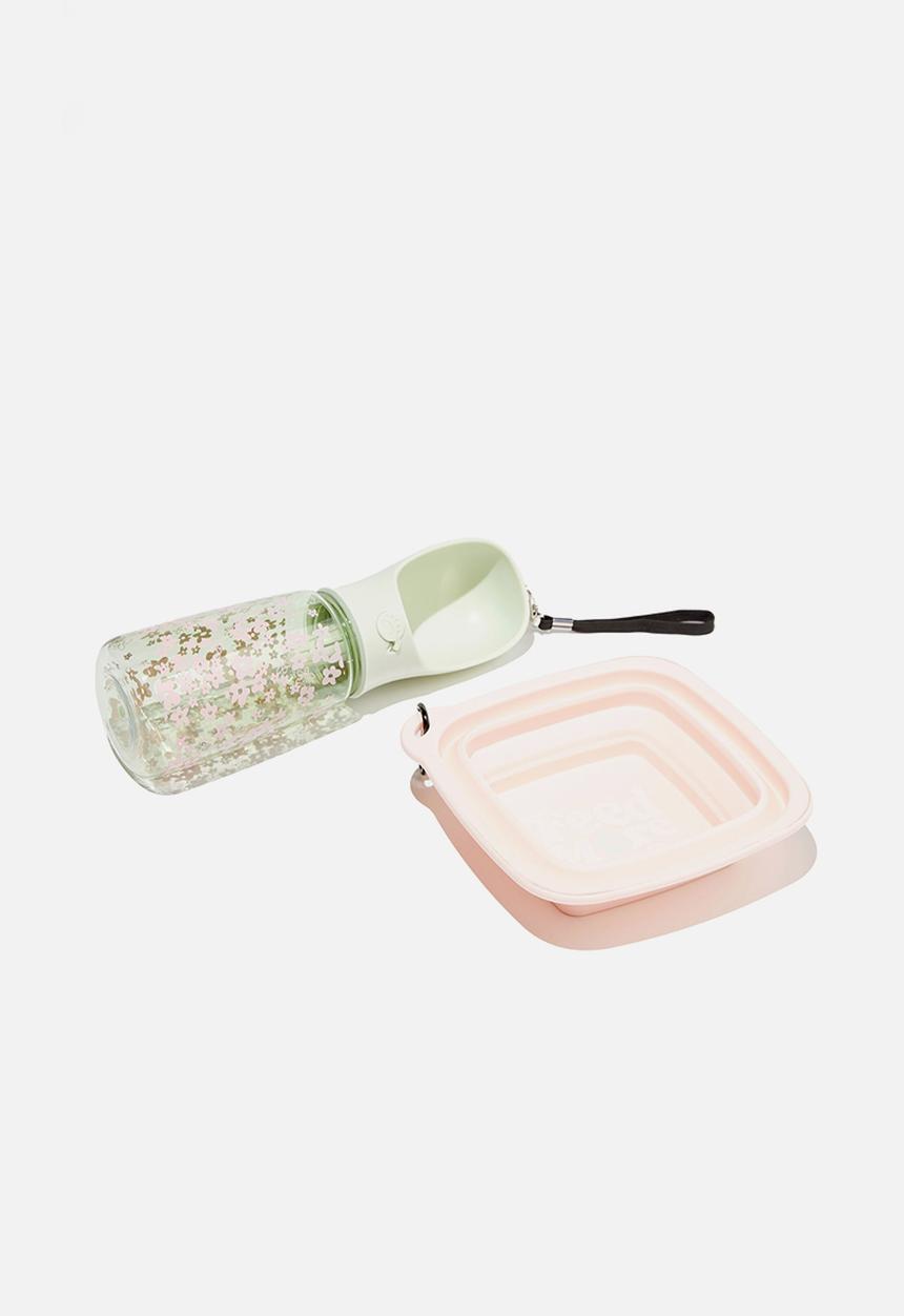 Typo - Dog on-the-go eat & drink set - messy ditsy spring mint & whisper pink