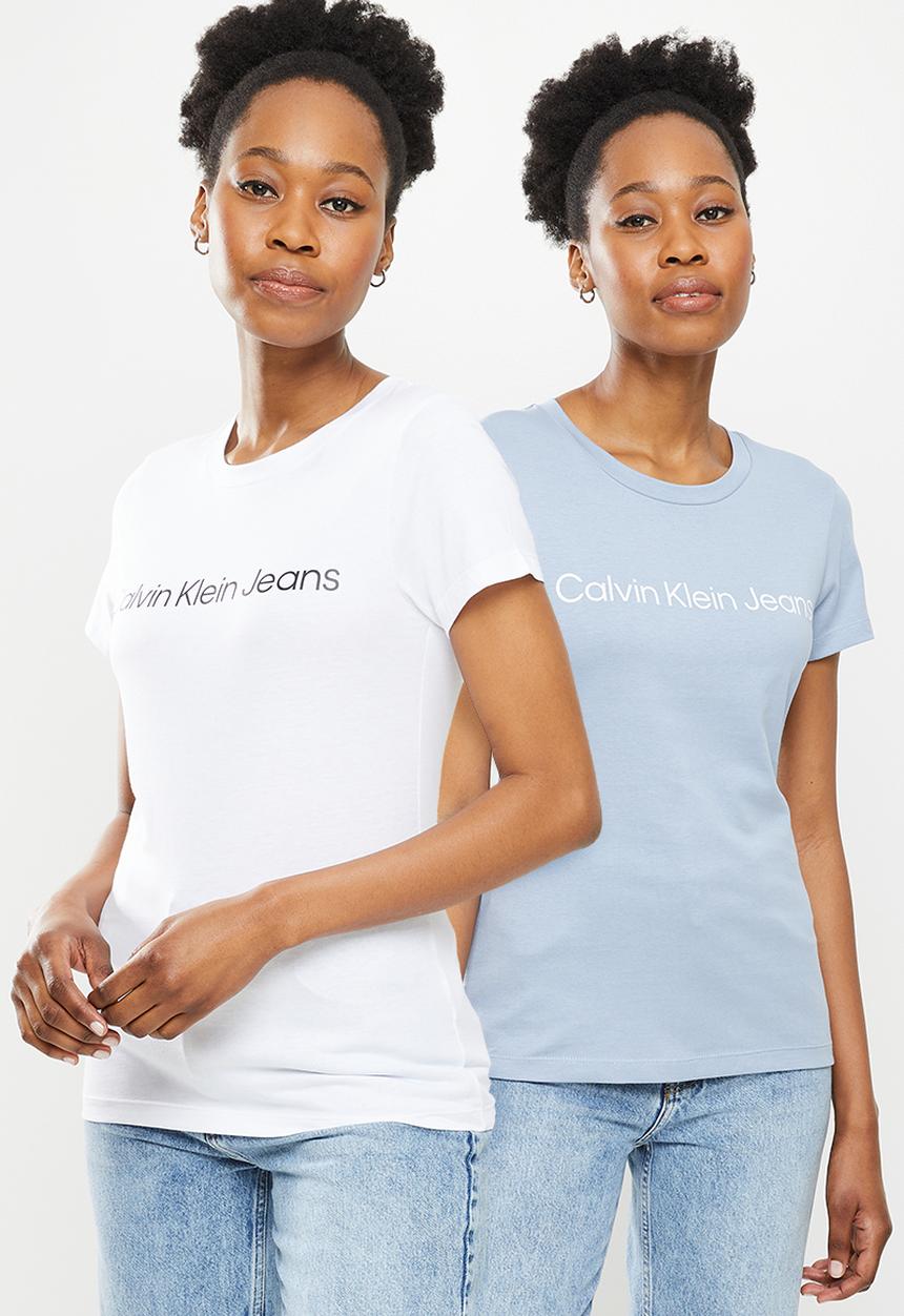 Calvin Klein - Institutional logo 2-pack tee - bright white & silver sky