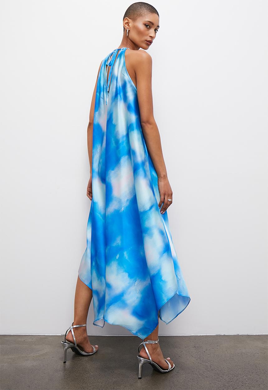 VELVET - Printed halter hanky trapeze dress - watercolour