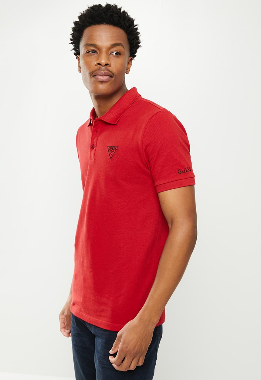 GUESS - Short sleeve guess classic golfer - chilli red