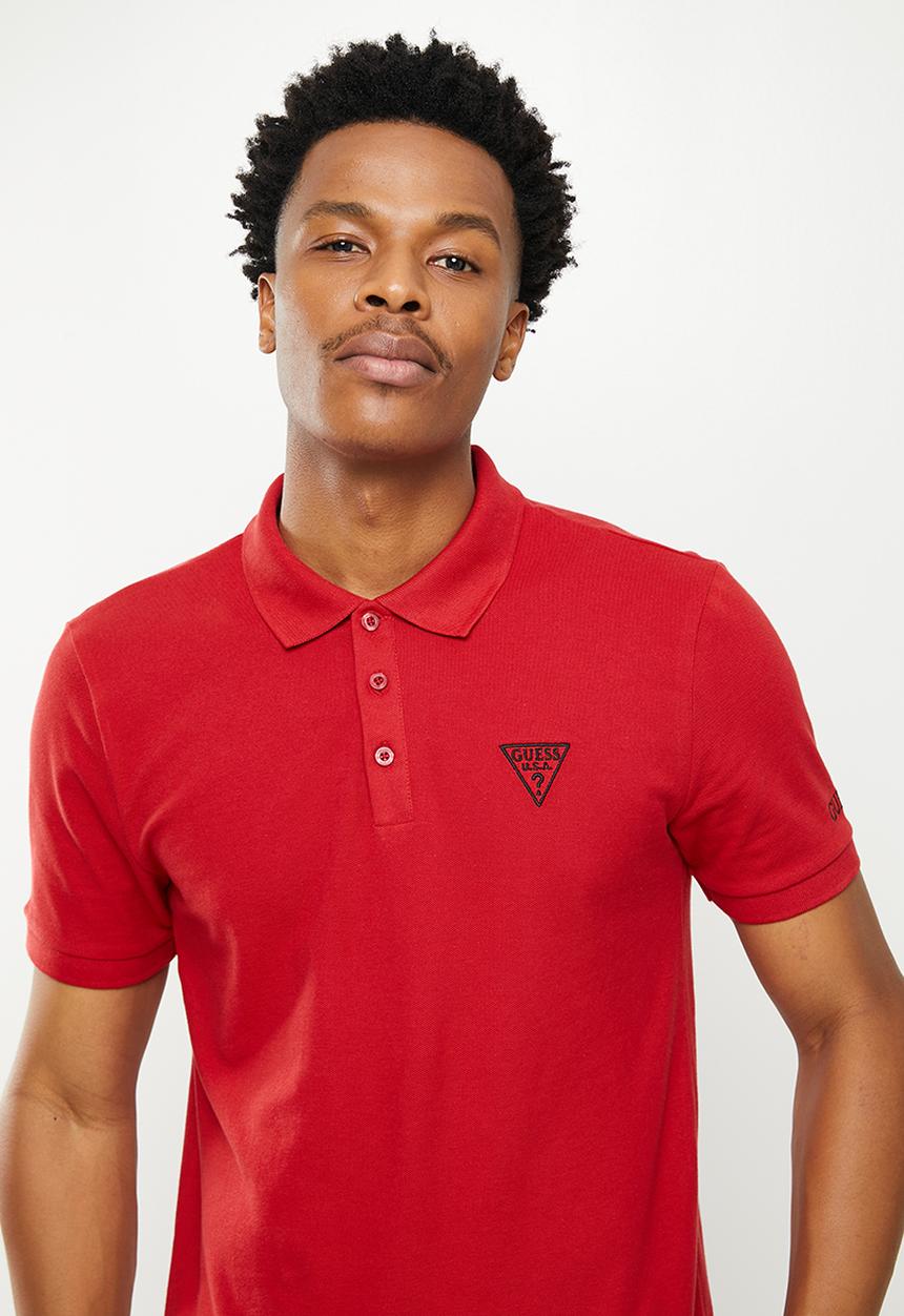 GUESS - Short sleeve guess classic golfer - chilli red