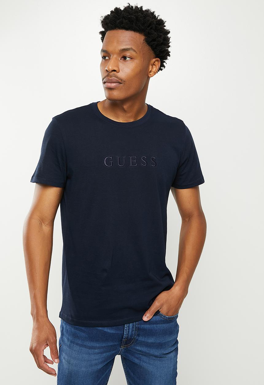 GUESS - Es short sleeve pima embroidery logo crew - new navy