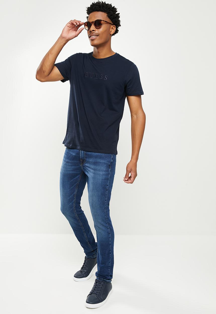 GUESS - Es short sleeve pima embroidery logo crew - new navy