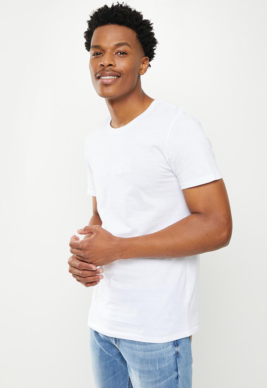 GUESS - Es short sleeve pima embroidery logo crew - pure white