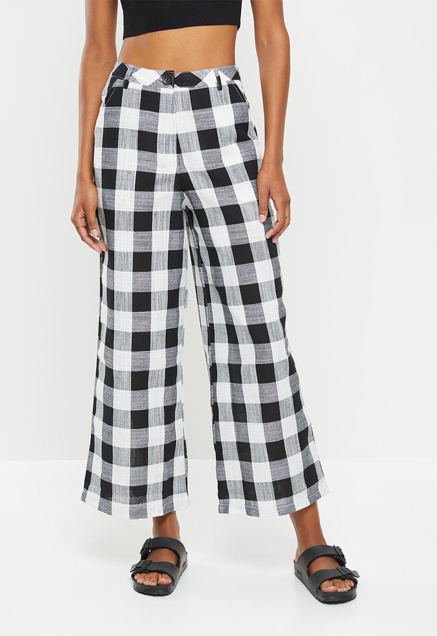 Me&B - Cropped linen checked jean -  black and milk check