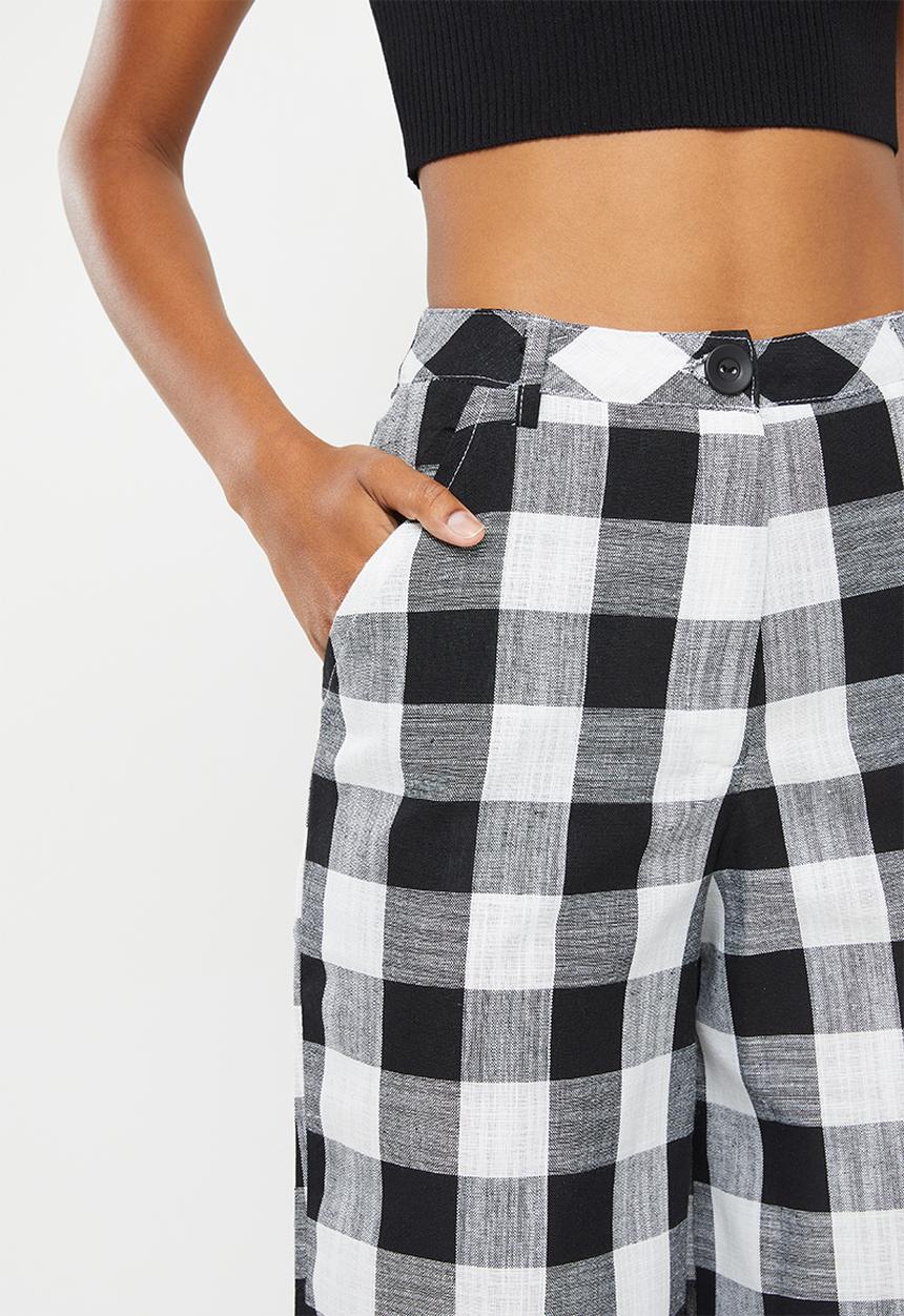Me&B - Cropped linen checked jean -  black and milk check