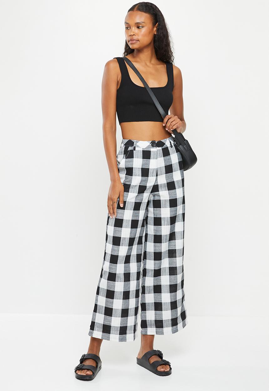 Me&B - Cropped linen checked jean -  black and milk check