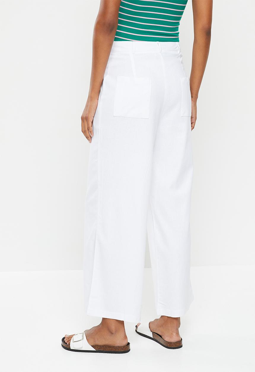 Me&B - Cropped linen checked pants  - white