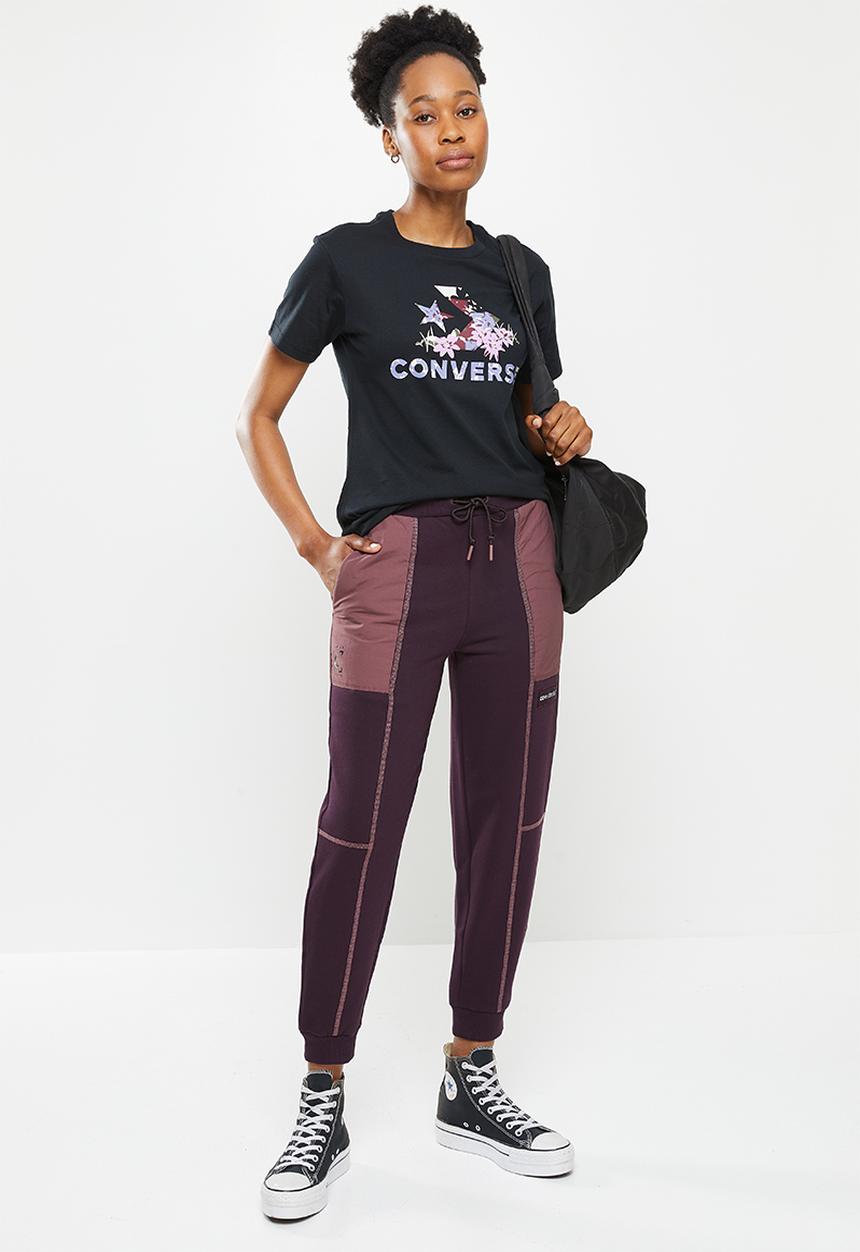 Converse - Star chevron abstract flowers tee - black