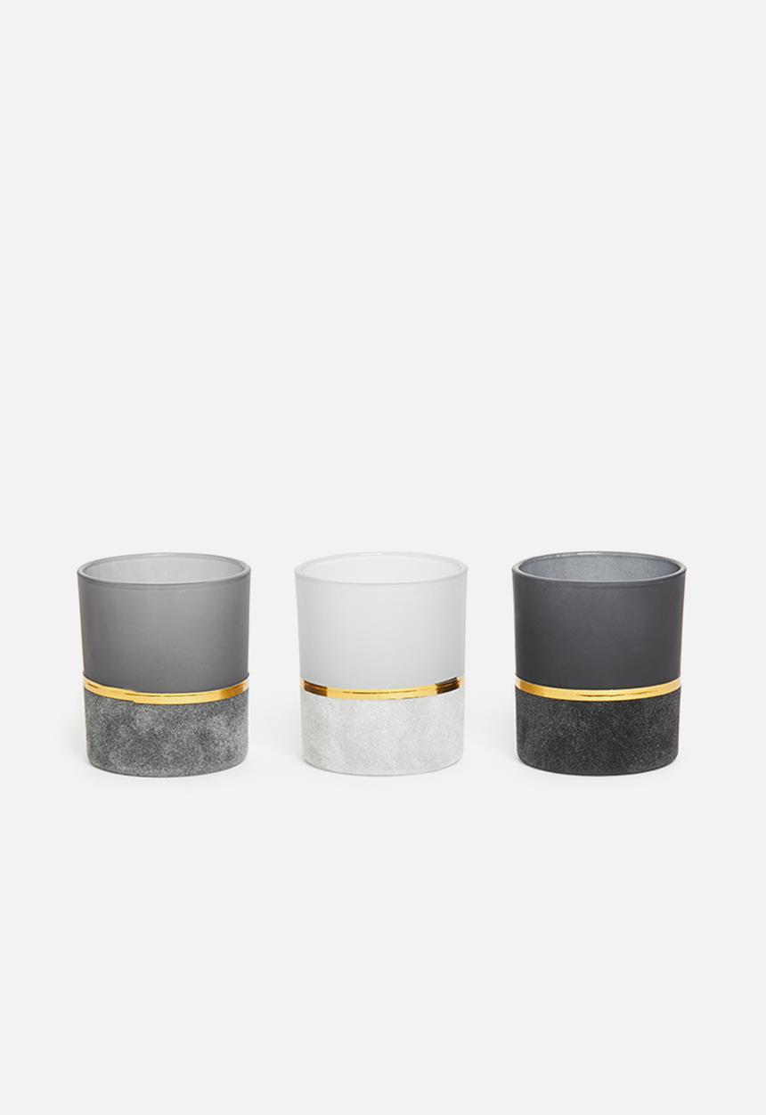 H&S - Velvet tealight holder set of 3 - grey 