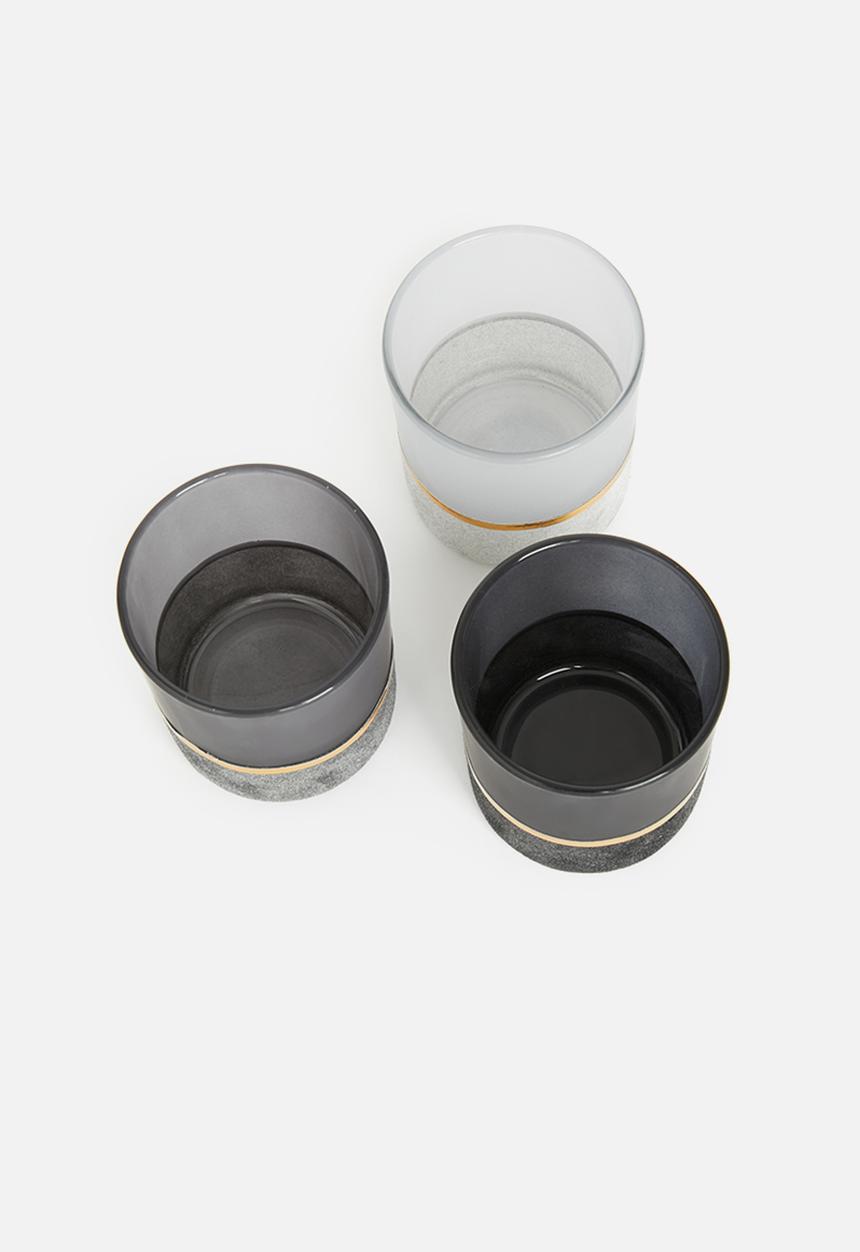 H&S - Velvet tealight holder set of 3 - grey 