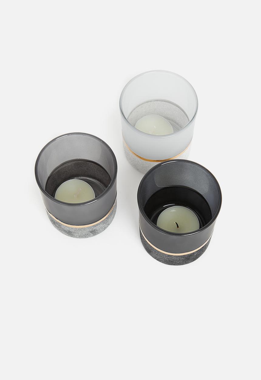 H&S - Velvet tealight holder set of 3 - grey 