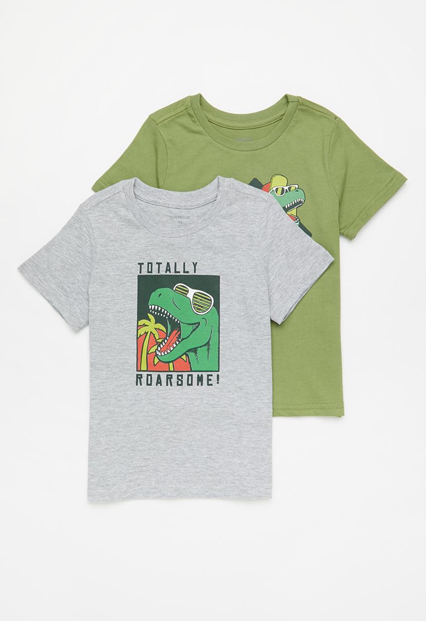 Superbalist - Boys 2 pack printed tee - grey & african sage