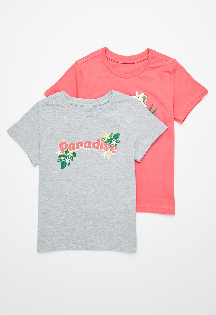 Superbalist - 2 pack printed tees - grey & coral