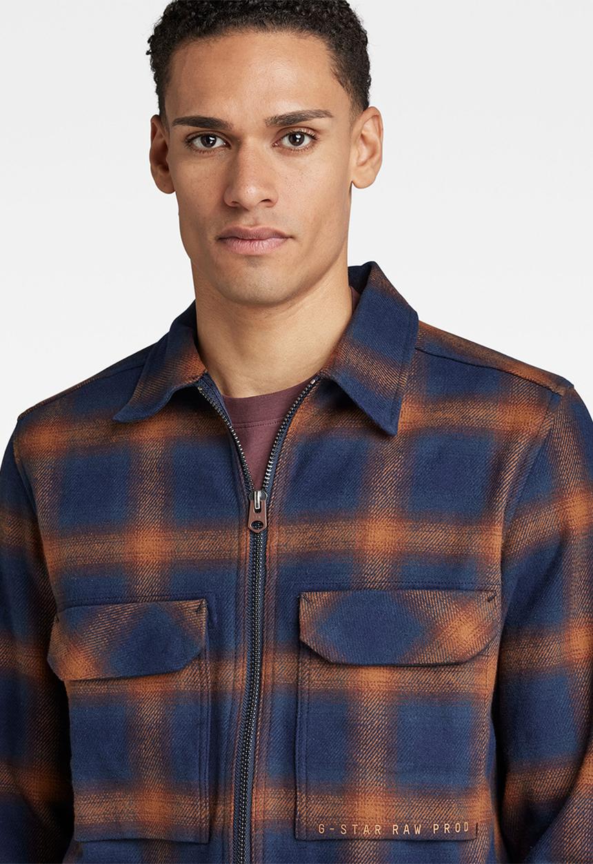 G-STAR - Check zip reg overshirt - sartho blue blur check 