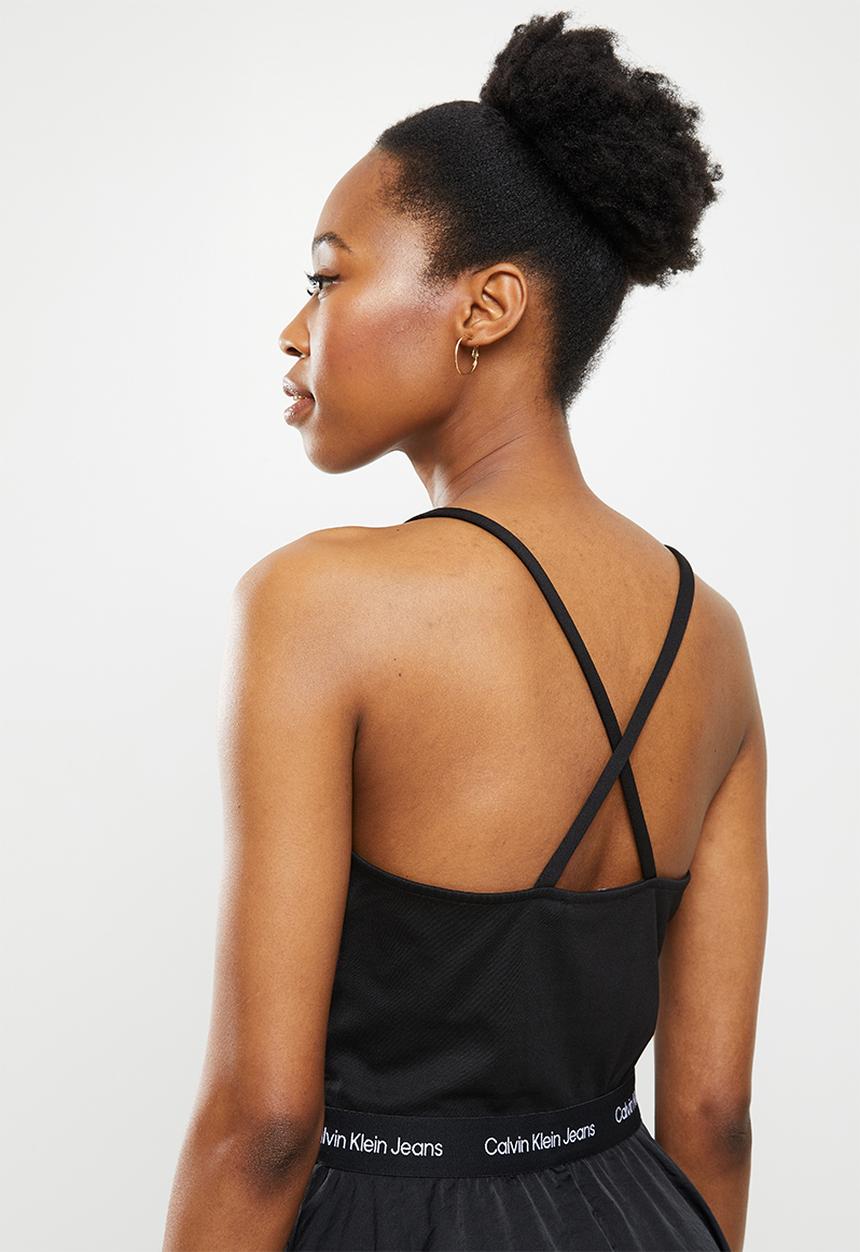 Calvin Klein - Logo straps fabric mix dress - black